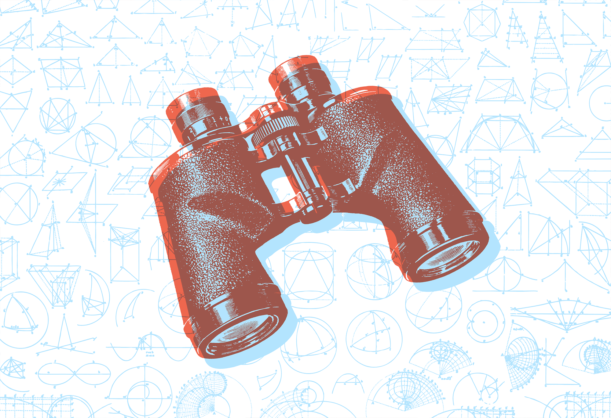Binoculars over a grid of geometric drawings